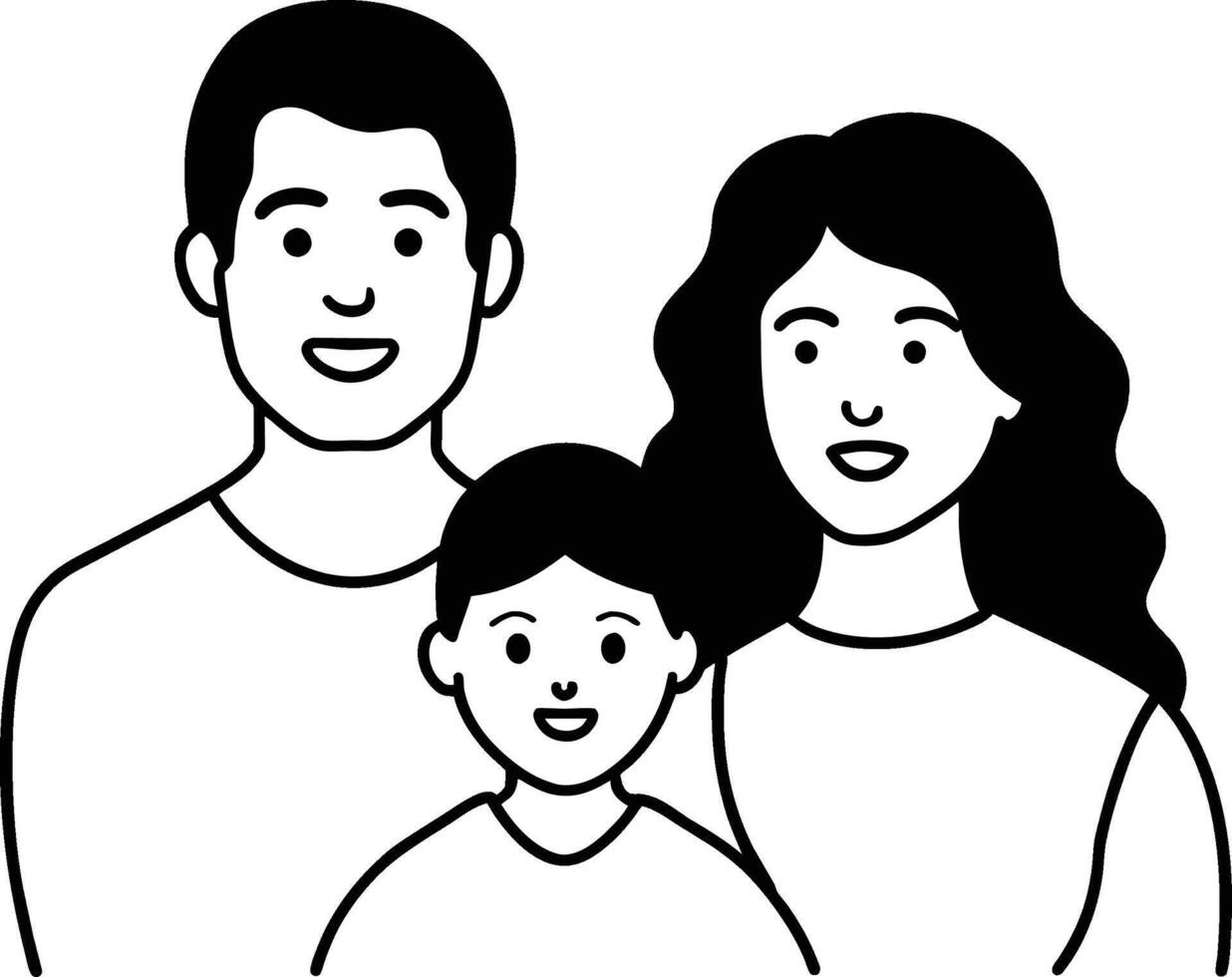 ein Zeichnung von ein Familie mit ein Kind und ein Frau mit ein Lächeln vektor