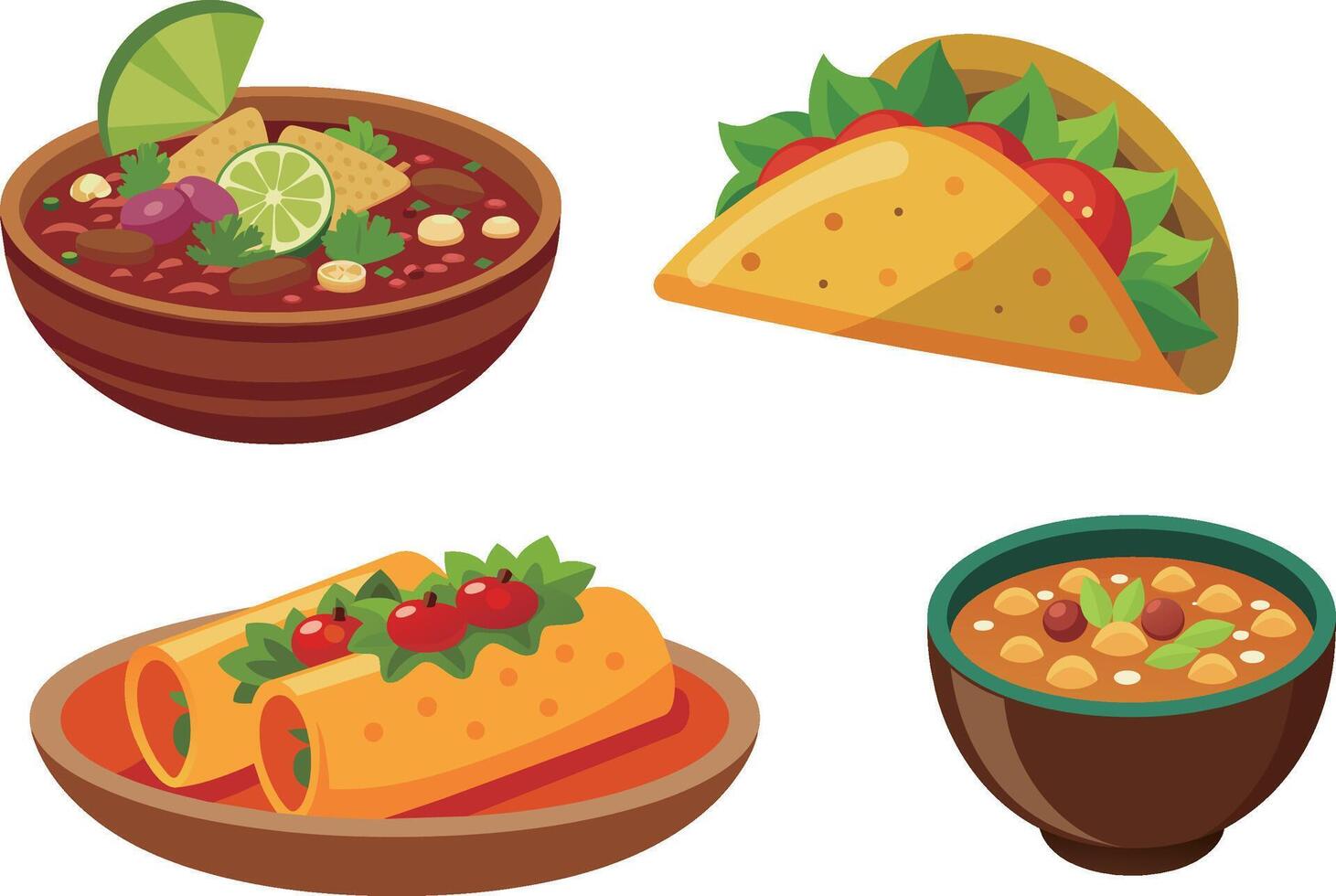 Mexikaner Essen, Tacos, Pozol, Torten, Tamales vektor