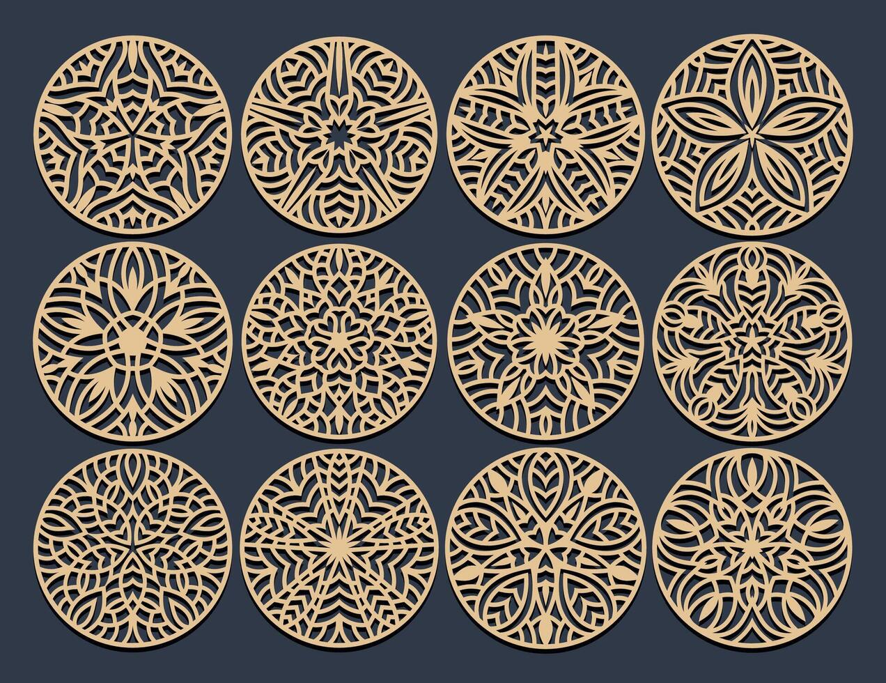 lotus mandala mall uppsättning för skärande och utskrift. orientalisk silhuett prydnad. underlägg design vektor