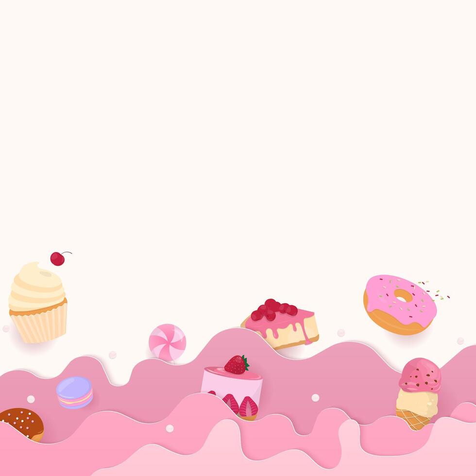 kaka och efterrätt med rosa Vinka vektor