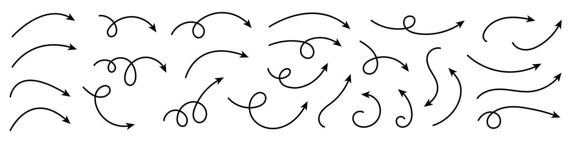 Sammlung von Linie Pfeile. einstellen einfach gebogen Hand gezeichnet Pfeile. Sammlung von Zeiger. vektor