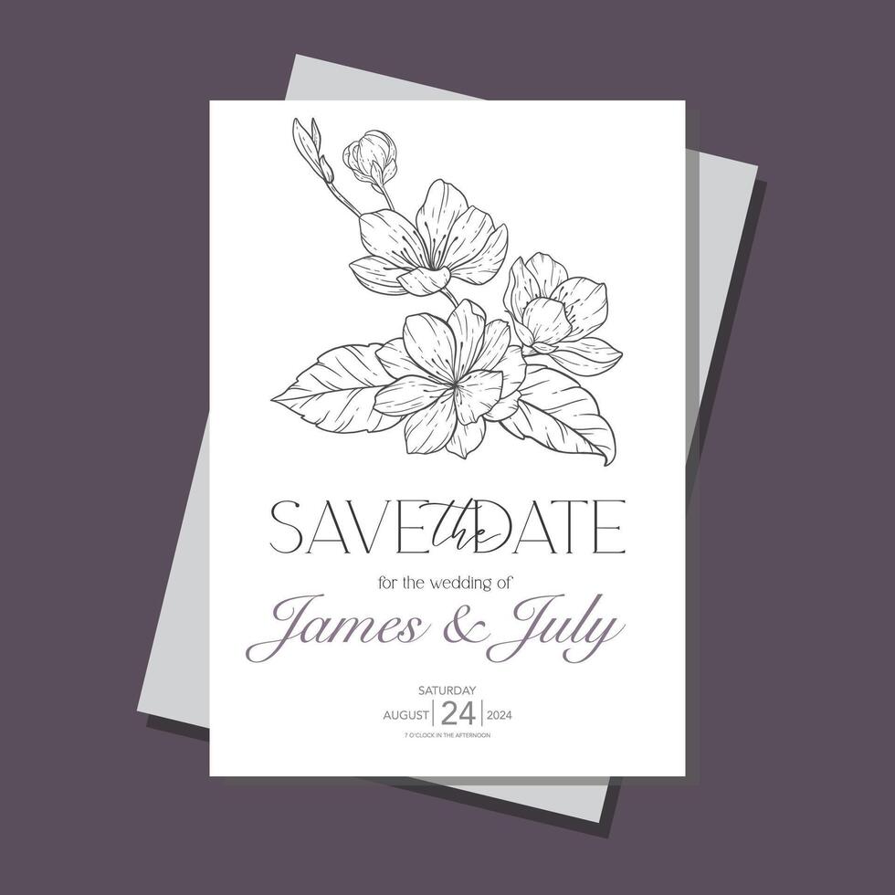 Linie Kunst Kirsche blühen Hochzeit Einladung Vorlage, Gliederung Sakura minimalistisch Hochzeit Schreibwaren vektor
