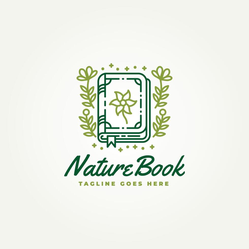 minimalistisk natur bok linje konst ikon logotyp illustration design. enkel modern mejeri bok med blad dekoration logotyp begrepp vektor