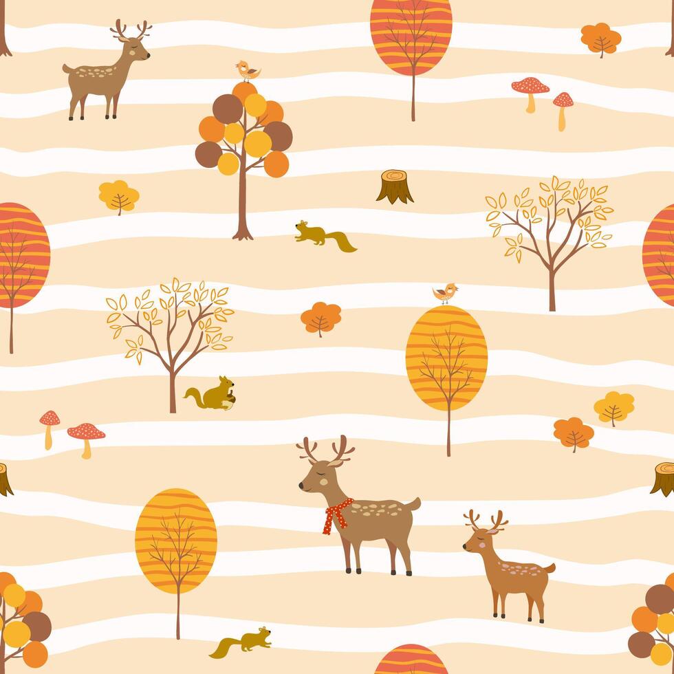 Herbst oder fallen nahtlos Muster mit süß Tiere im das Waldkinder Textur zum Stoff, Textil, Bekleidung oder Verpackung Papier vektor