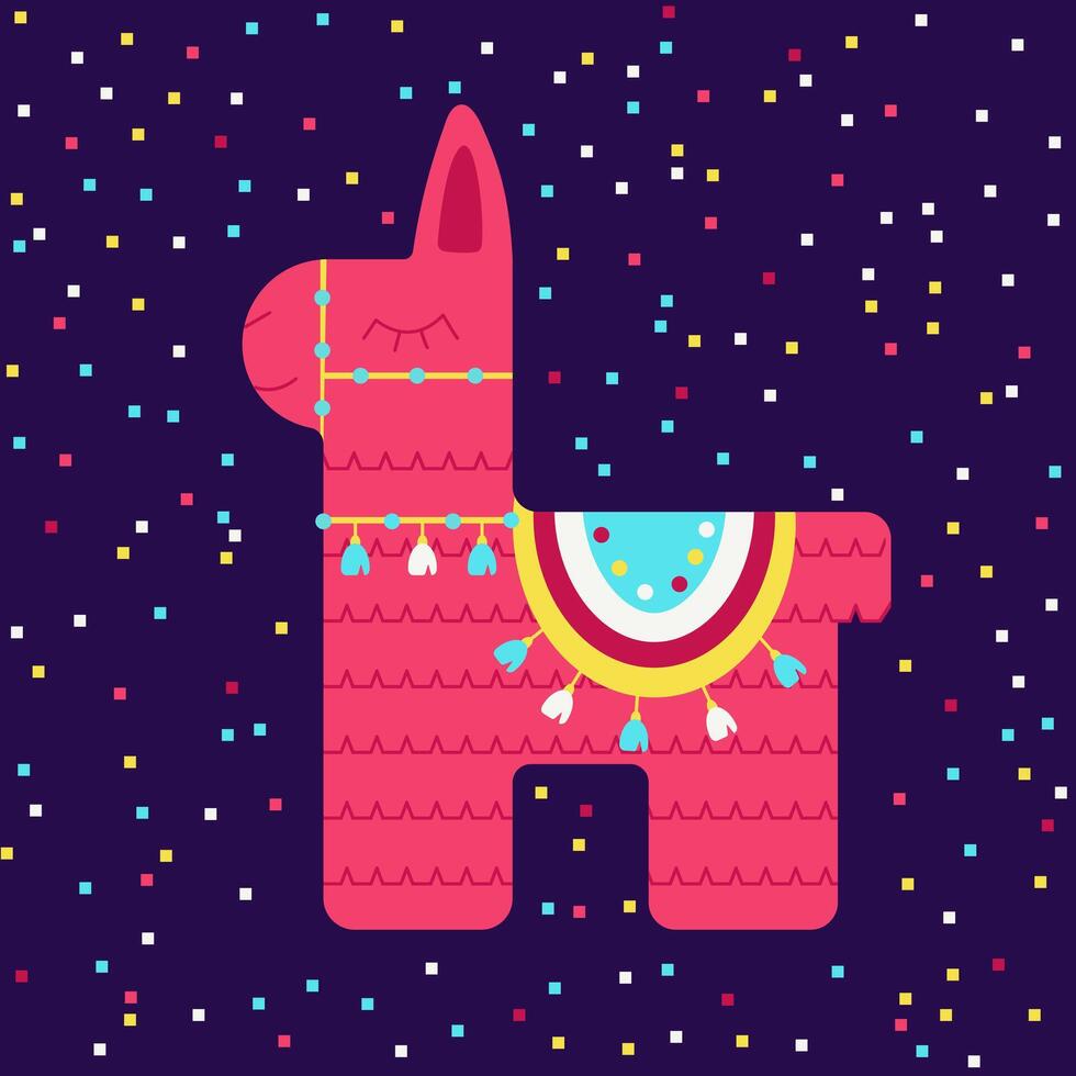 mexikansk pinata häst eller lama eller åsna med godis. tecknad serie illustration. vektor