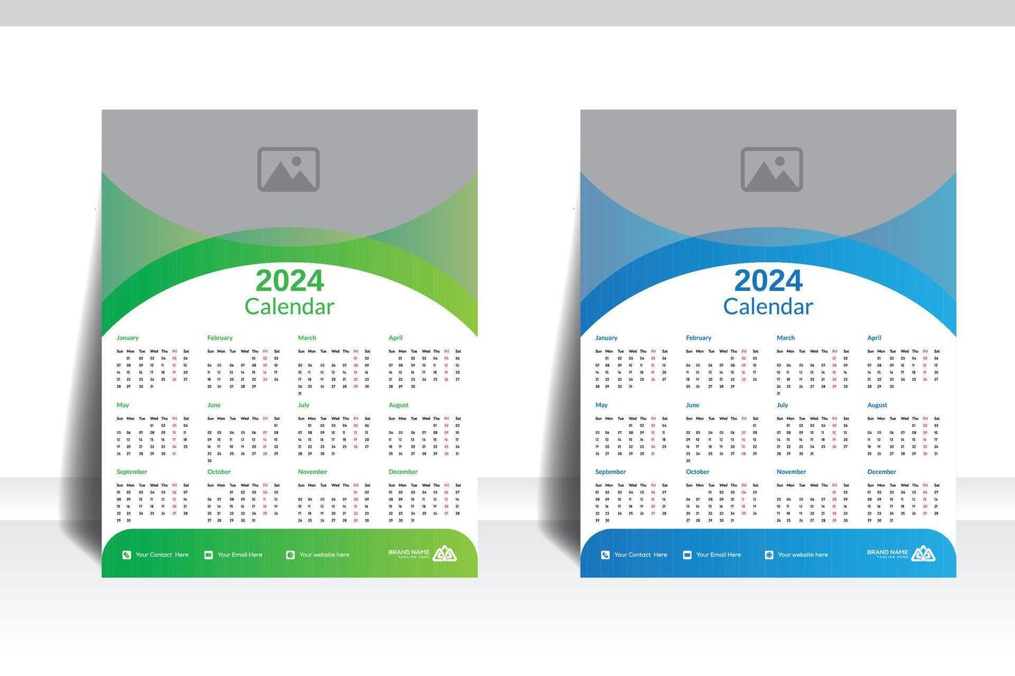 monatlich modern Mauer Kalender Design 2024, jährlich Kalender Design mit Raum zum Ihre Bild. Mauer Kalender, Startseite Vorlage , Werbung kreativ. vektor