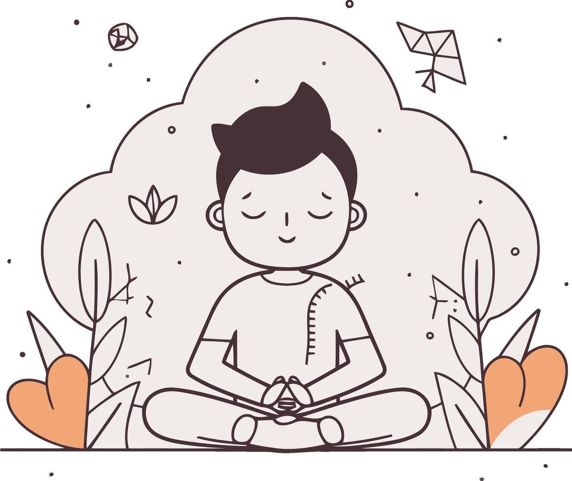 Illustration von ein Mann meditieren im das Lotus Position. vektor