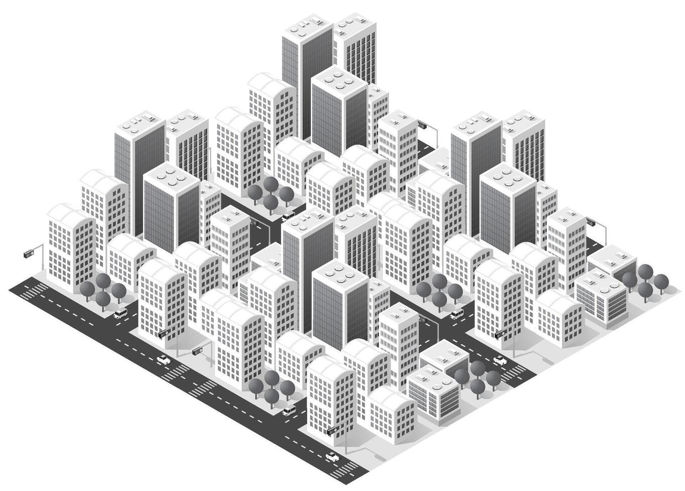 isometrisk 3d illustration av stadsdelen med hus vektor