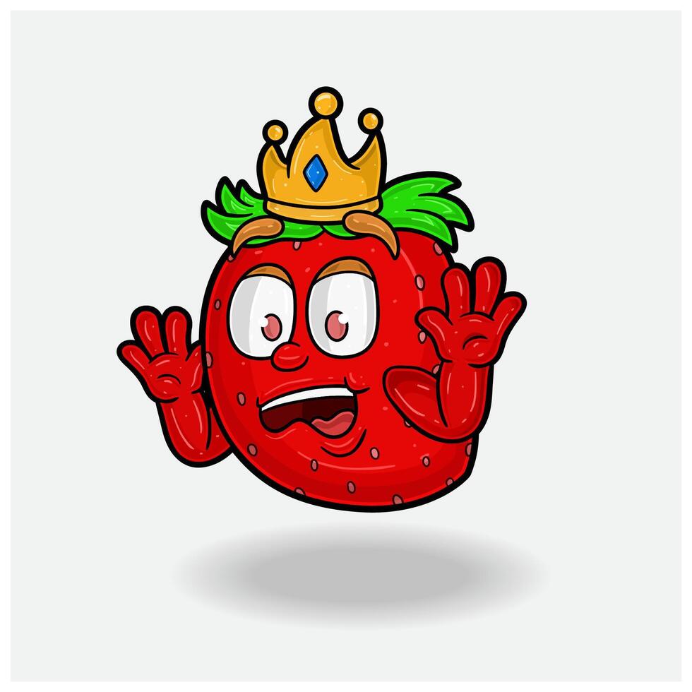 schockiert Ausdruck mit Erdbeere Obst Krone Maskottchen Charakter Karikatur. vektor