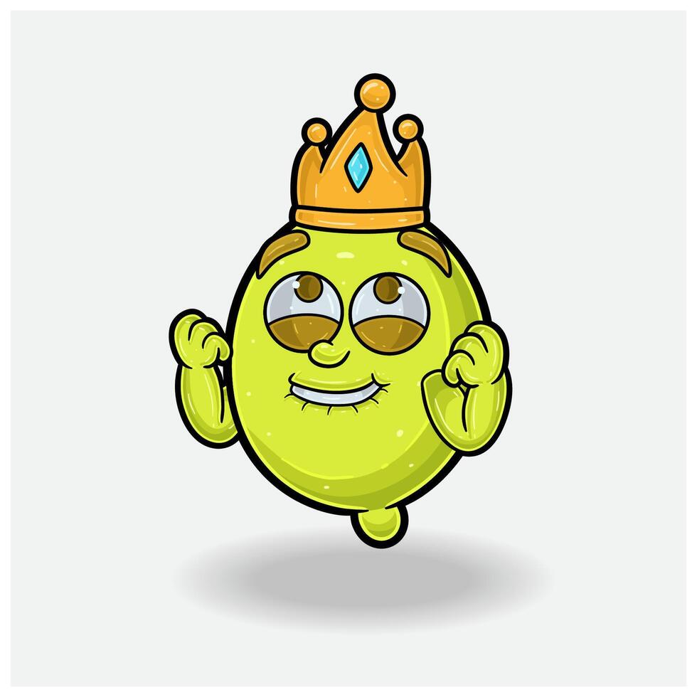 glücklich Ausdruck mit Zitrone Obst Krone Maskottchen Charakter Karikatur. vektor