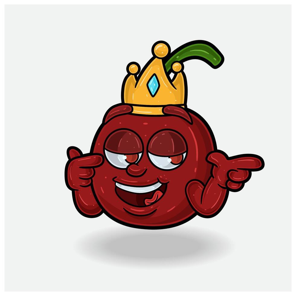 självbelåtna uttryck med körsbär frukt krona maskot karaktär tecknad serie. vektor
