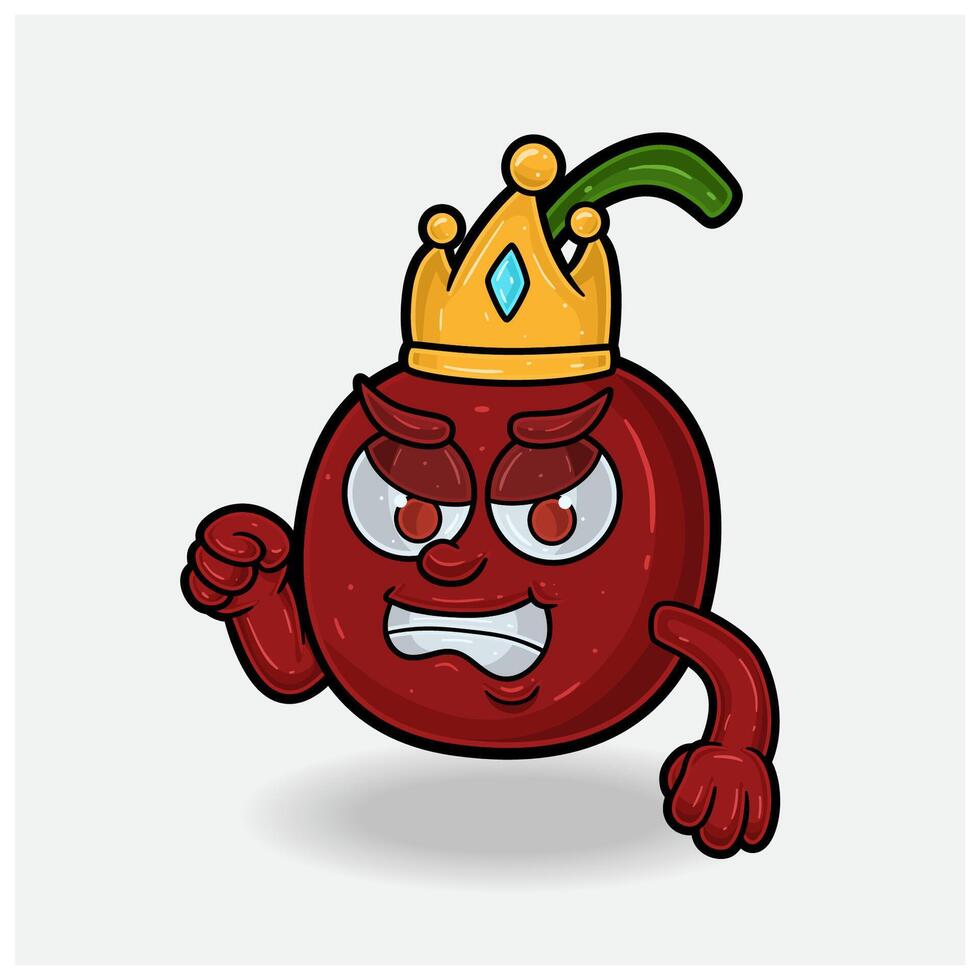 arg uttryck med körsbär frukt krona maskot karaktär tecknad serie. vektor