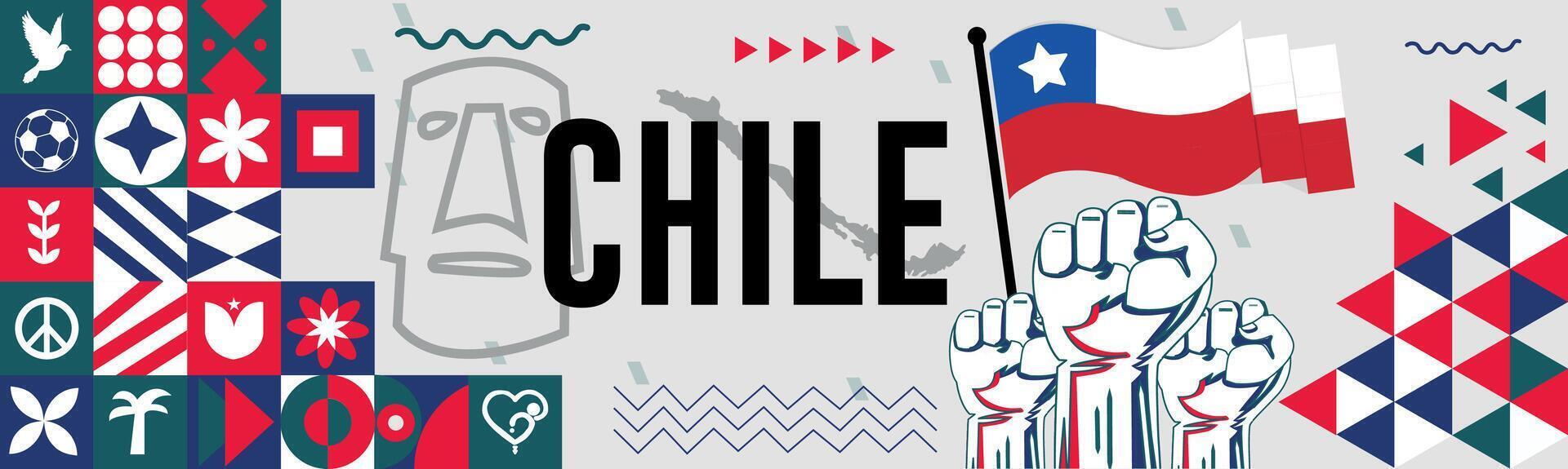 Chile Karte und angehoben Fäuste. National Tag oder Unabhängigkeit Tag Design zum Aserbaidschan Feier. modern retro Design mit abstrakt Symbole. vektor