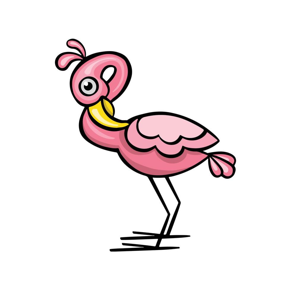rosa flamingo fågel lutande dess huvud tecknad serie stil illustration klistermärken vektor