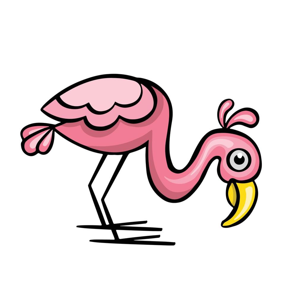 rosa flamingo fågel symbol tecknad serie stil illustration klistermärken vektor