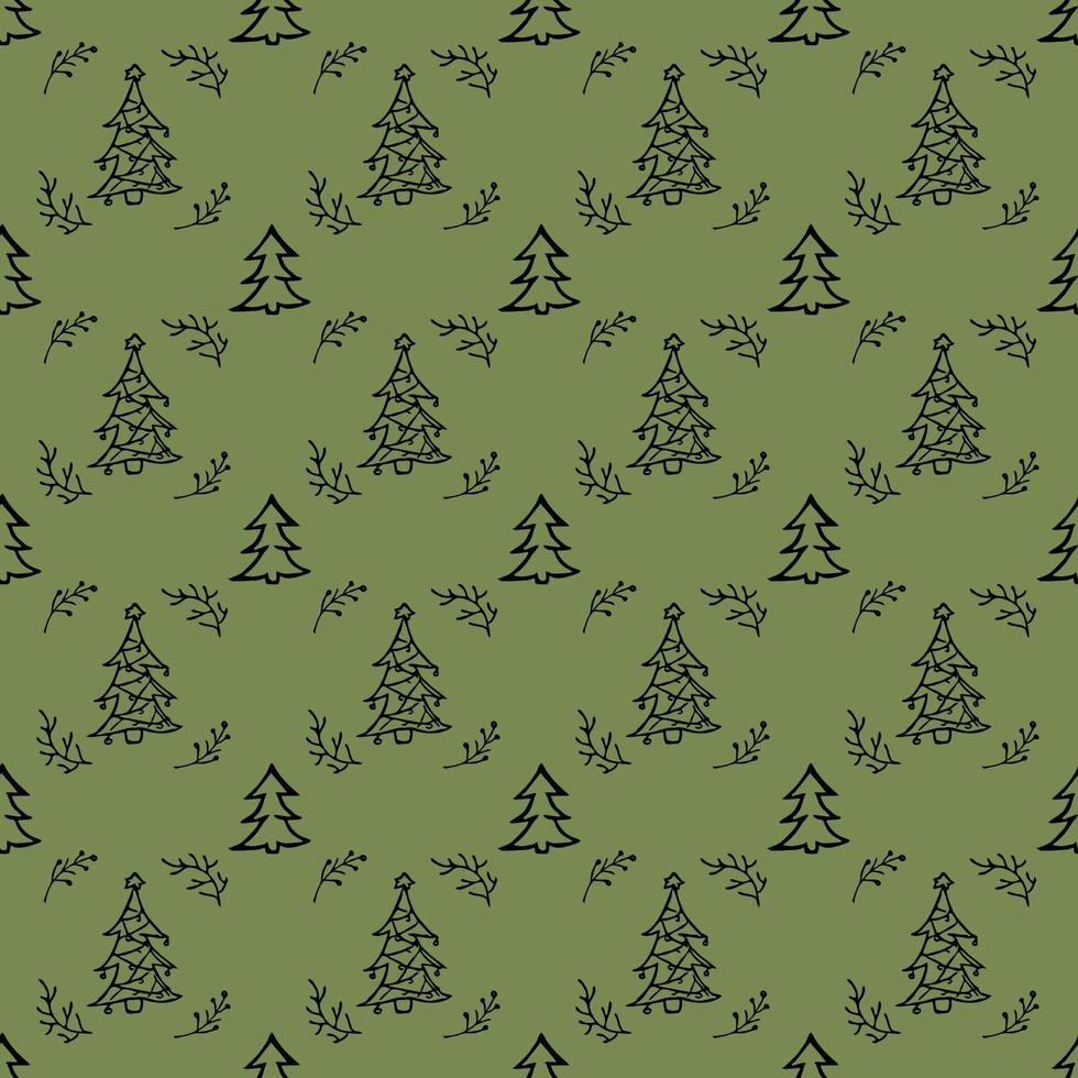 seamless mönster med julgranar på grön bakgrund vektor