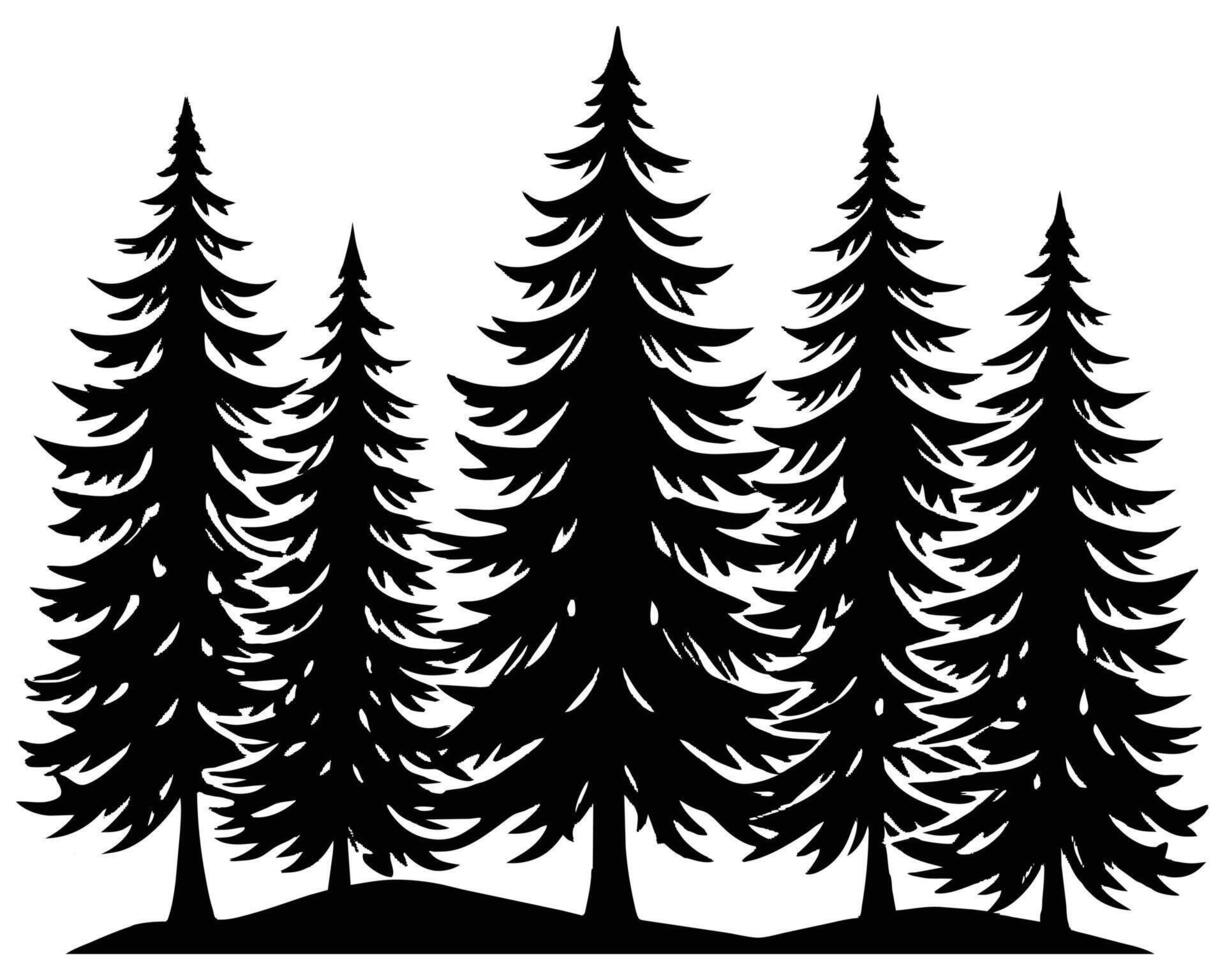 svart gran träd vinter- säsong design illustration vektor