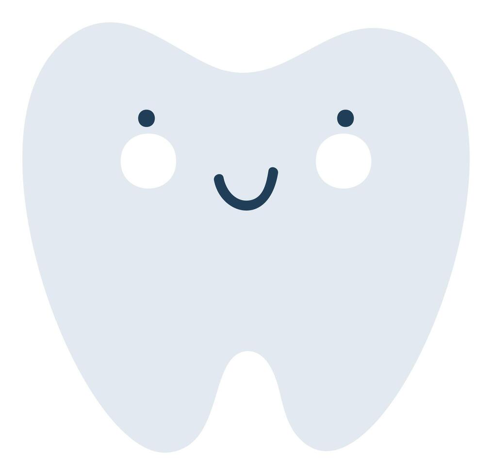 grå Lycklig tand emoji ikon. söt tand karaktär. objekt medicin symbol platt konst. tecknad serie element för dental klinik design, affisch vektor