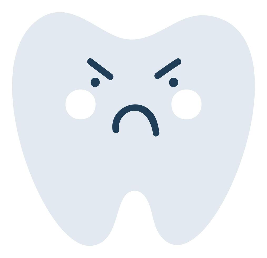 grå arg tand emoji ikon. söt tand karaktär. objekt medicin symbol platt konst. tecknad serie element för dental klinik design, affisch vektor