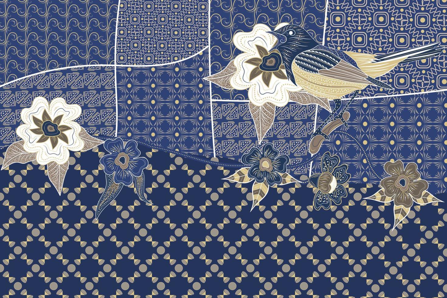 traditionelle abstrakte Batik mit schönen Motiven. Batik für Mustertextilgewebe. blaue Batikfarbe kreativ. vektor