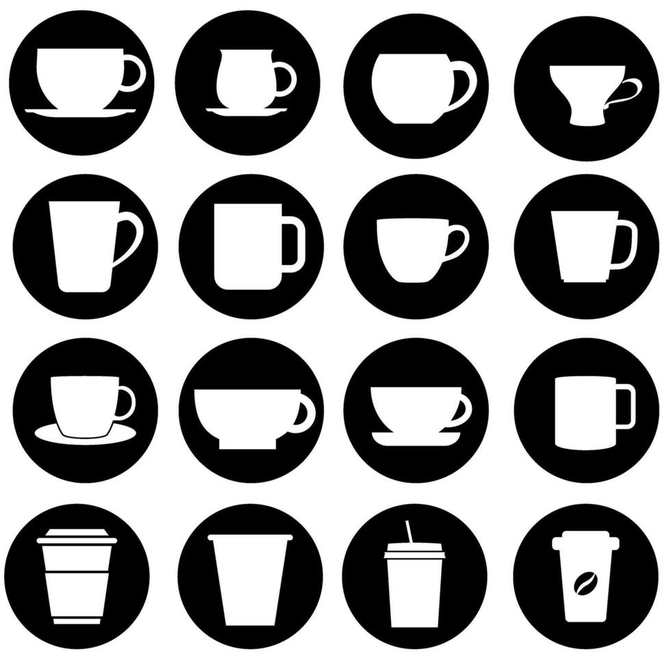 kaffe kopp ikon uppsättning. te kopp illustration tecken samling. varm dryck symbol eller logotyp. vektor