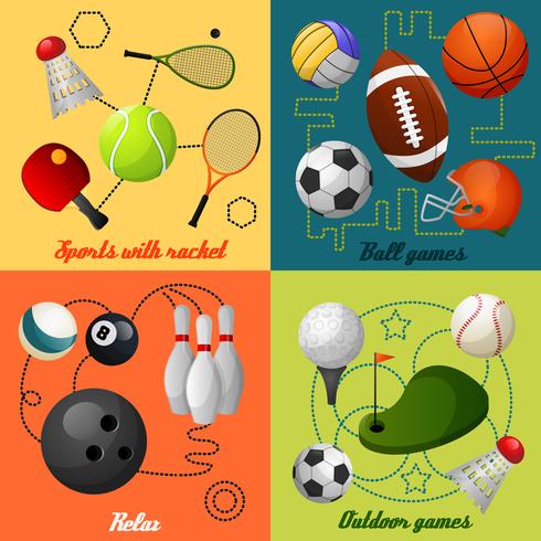 Sport 4 platta ikoner komposition vektor