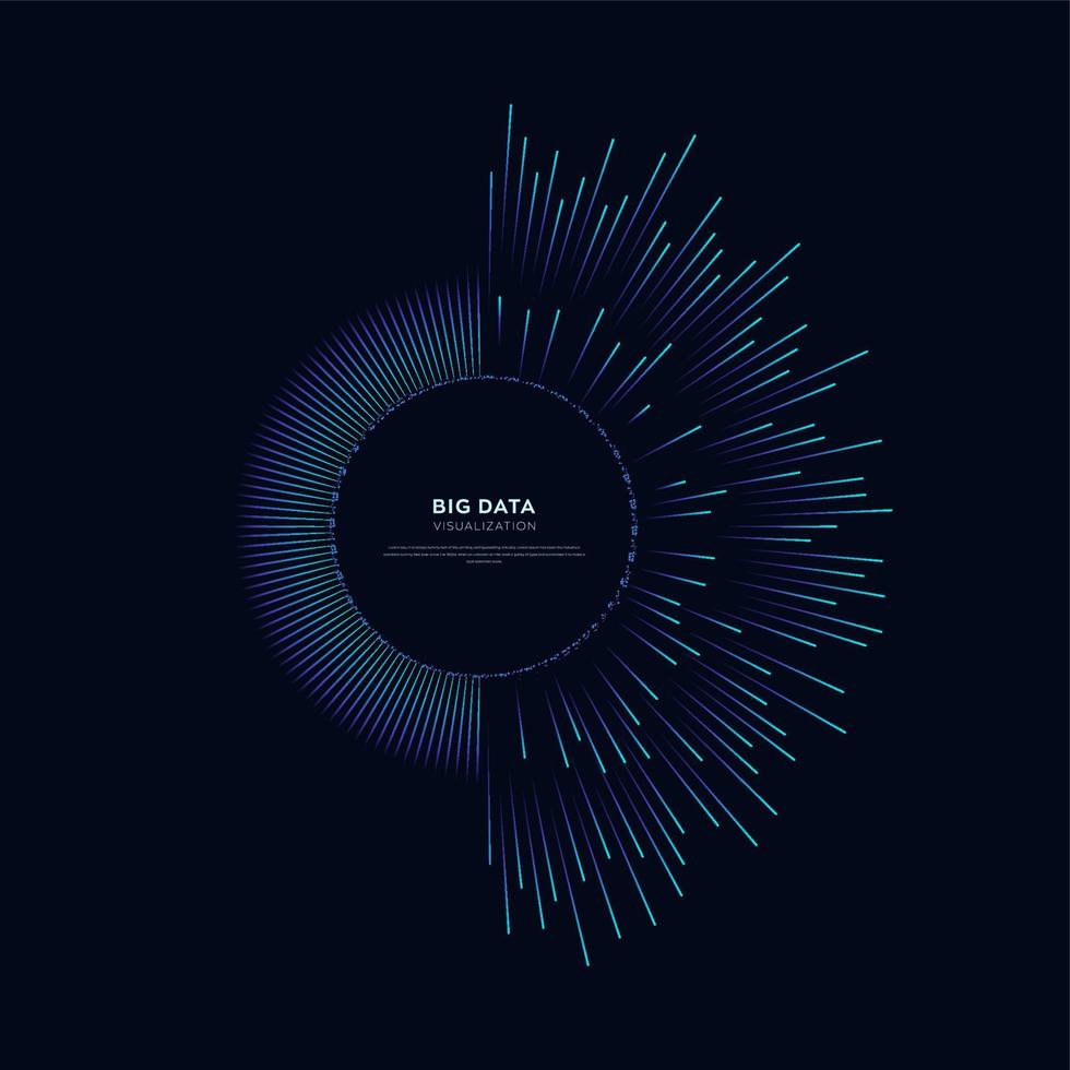 abstrakter Vektor Explosionslinien Equalizer Kreisform isolierte Technologie Hintergrund. Visualisierung von Big-Data-Algorithmen. Vektor-Illustration im Konzept der Technologie, Quantenwissenschaft.