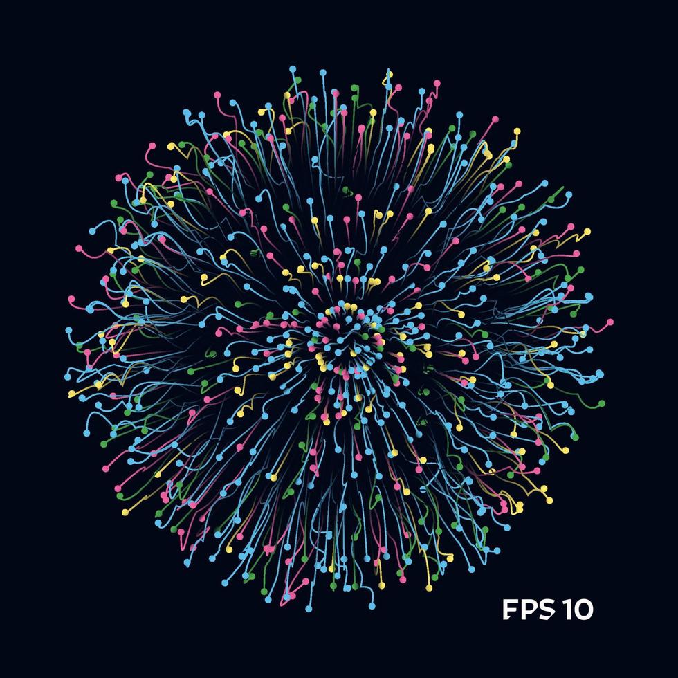 abstrakte Vektor-Explosion-Kritzeleien-Equalizer-Kreisform isolierter Technologiehintergrund. Visualisierung von Big-Data-Algorithmen. Vektor-Illustration im Konzept der Technologie, Quantenwissenschaft. vektor