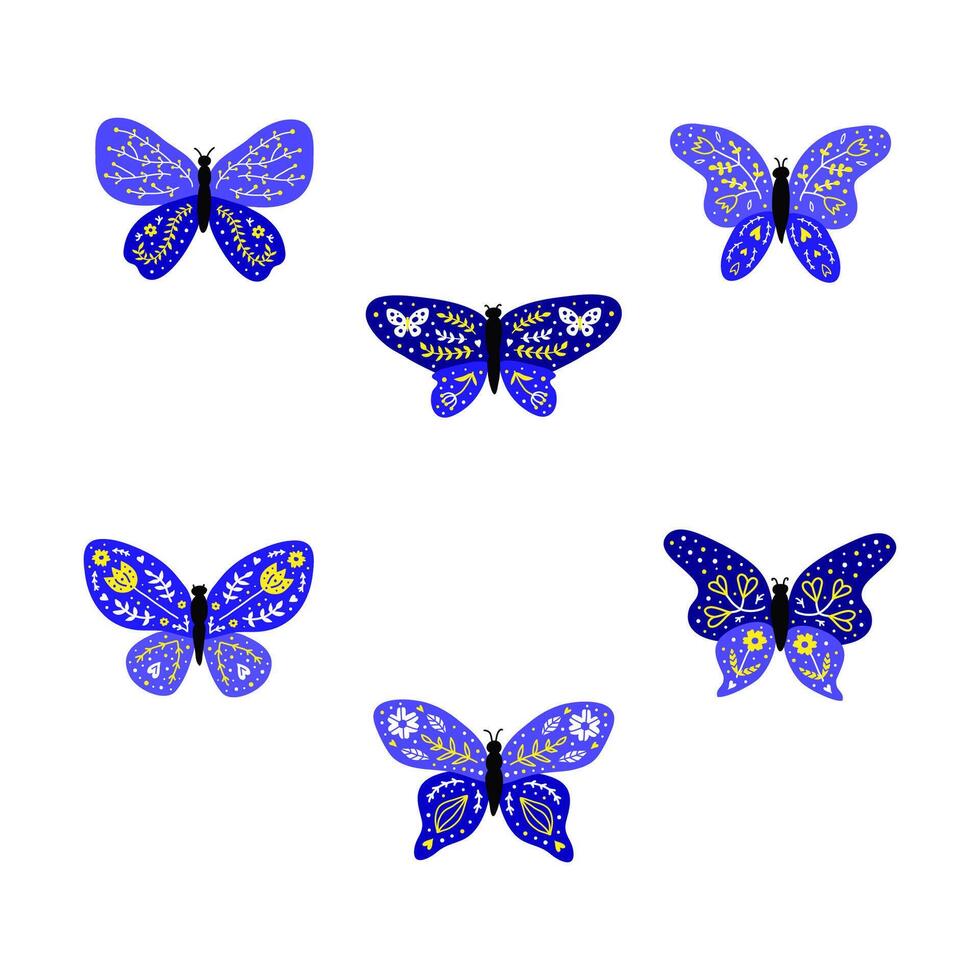 einstellen von dekorativ Gekritzel Schmetterlinge. vektor