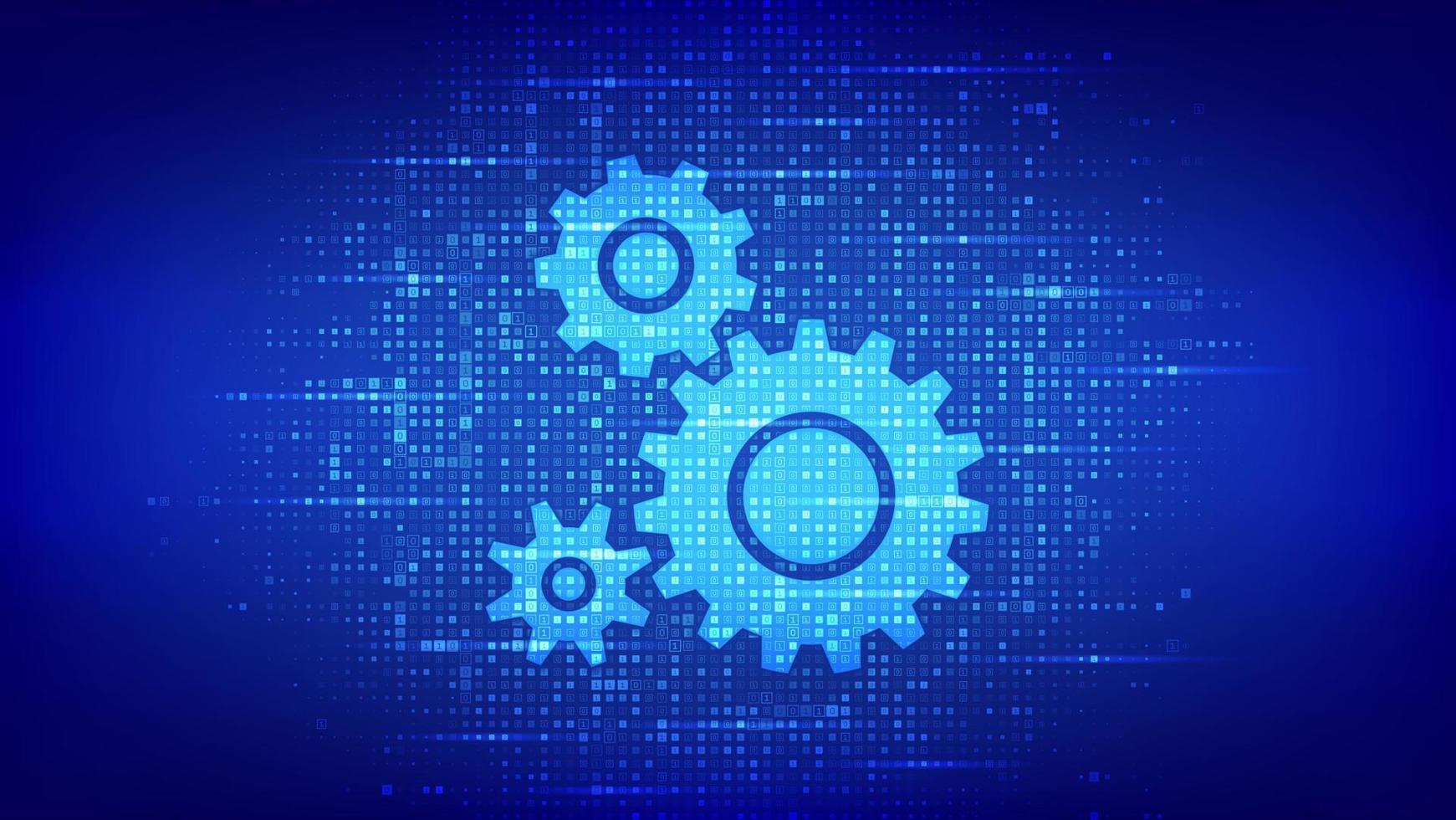 Hintergrund der Automatisierungssoftware. Zahnradsymbole mit Binärcode. iot und Automatisierungskonzept. digitale Binärdaten und Streaming-Digitalcode. Matrixhintergrund mit Ziffern 1.0. Vektor-Illustration. vektor