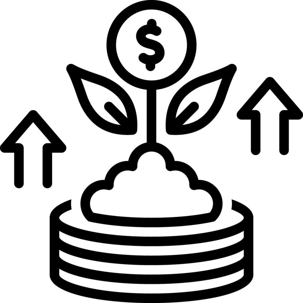 svart linje ikon för tillväxt ,utveckling ,Evolution, stiga, stigande, öka ,växt, investering, vinst, pil ,pengar vektor