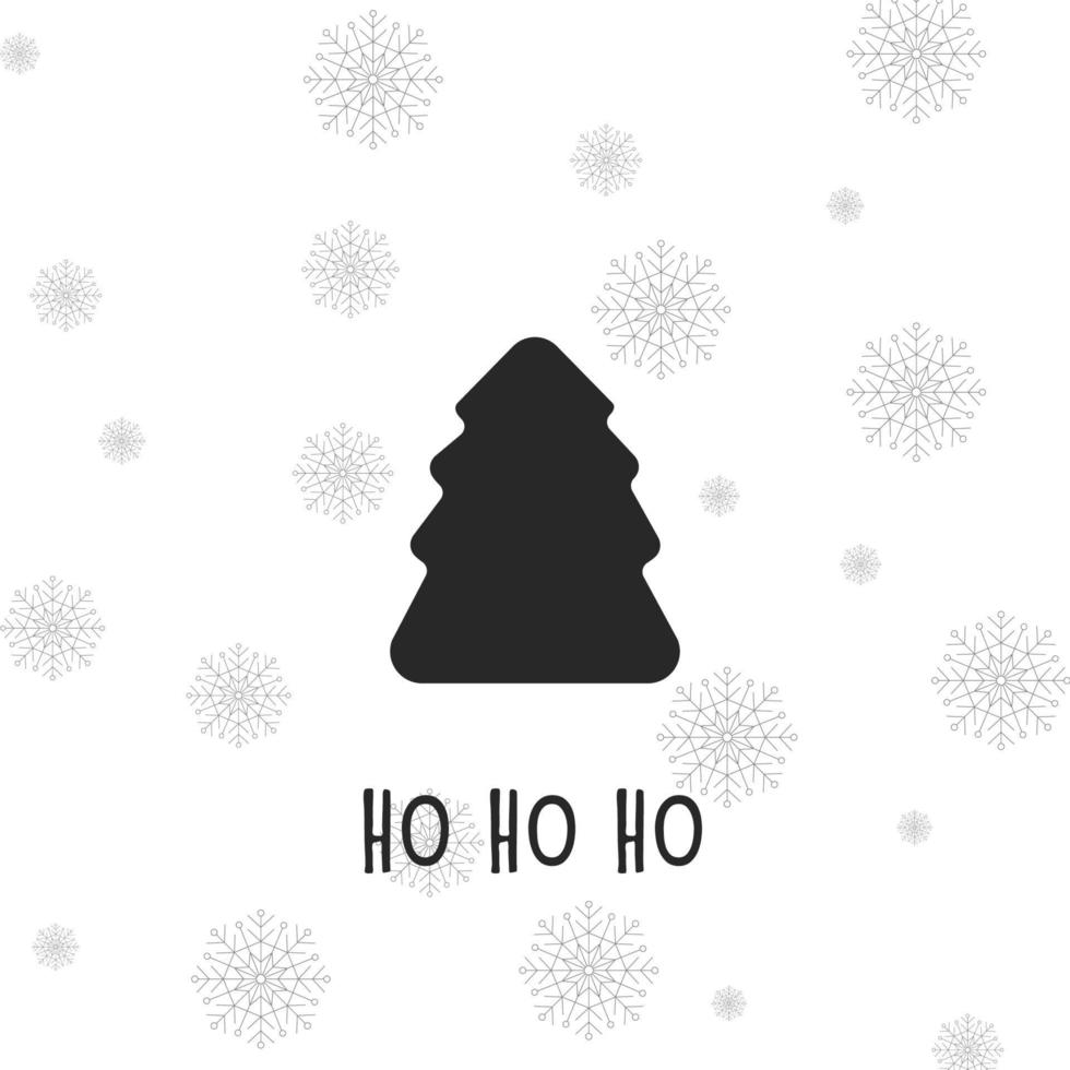 schwarze Silhouette eines Weihnachtsbaumes mit Schneeflocken. Frohe Weihnachten und ein glückliches neues Jahr 2022. Vektor-Illustration. ho ho ho. vektor