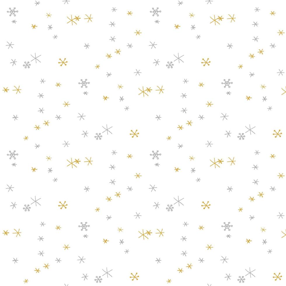 seamless mönster i doodle stil. vinter oändliga illustration är handritad. gott nytt år 2022 och god jul. guld och silver snöflingor på en vit bakgrund. vektor