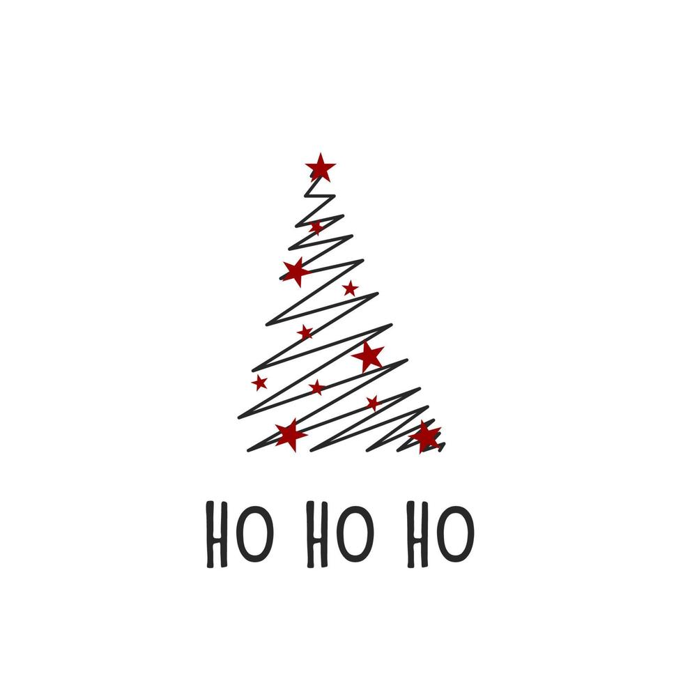 schwarze Silhouette eines Weihnachtsbaumes mit Schneeflocken. Frohe Weihnachten und ein glückliches neues Jahr 2022. Vektor-Illustration. ho ho ho. vektor