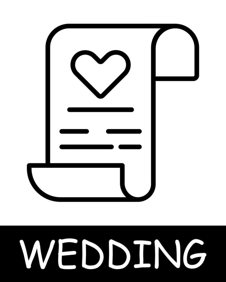 Ehe Zertifikat Symbol. Schönheit, Schicksal, dokumentieren, Text, Herz, Liebe, Spaß, Silhouette, Einfachheit, Feierlichkeit und Feier. das Konzept von Hochzeit, ein schicksalhaft Entscheidung. vektor