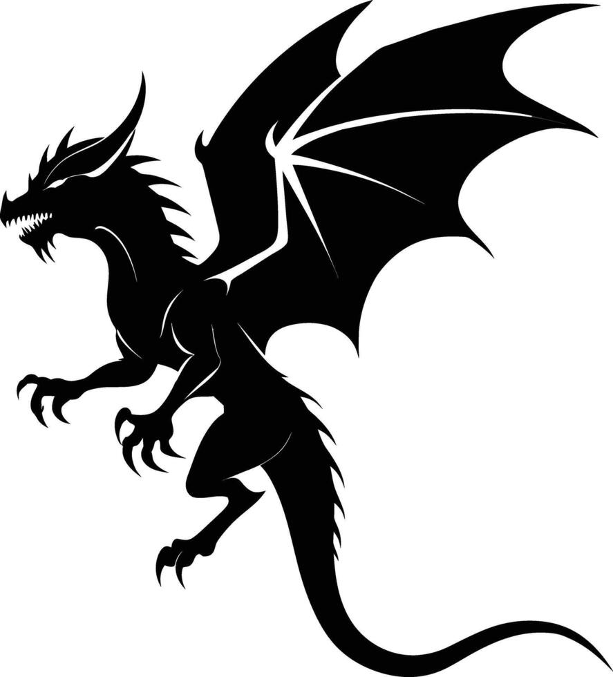 ein schwarz und Weiß Silhouette von ein Drachen vektor