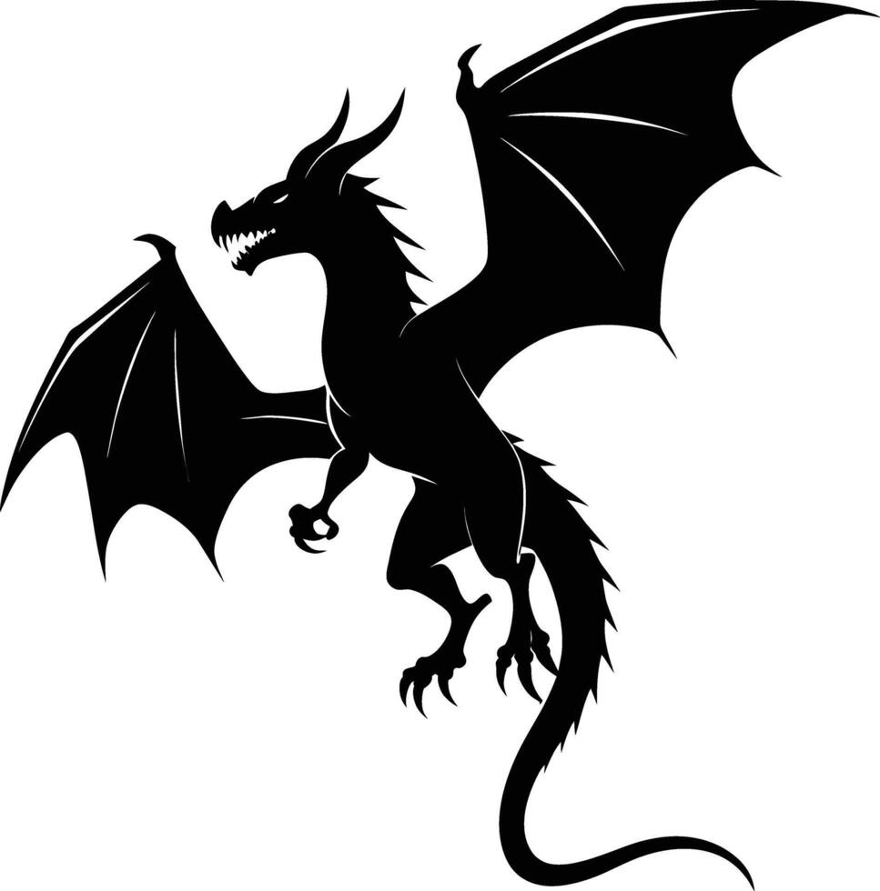 en svart och vit silhuett av en drake vektor