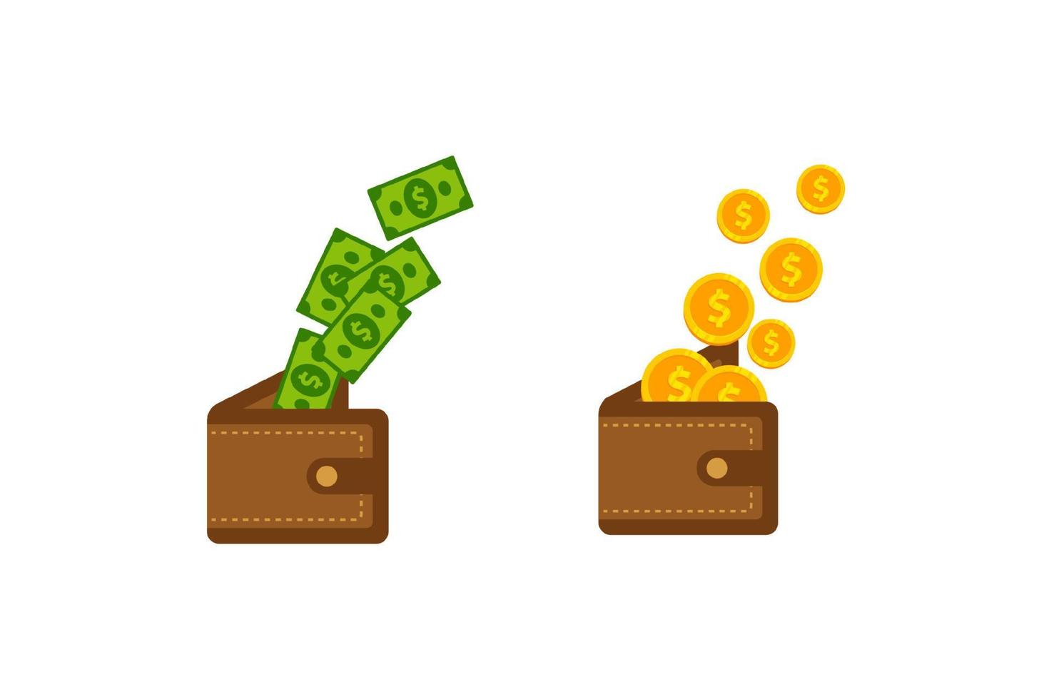 Geld sparen in Brieftasche Vektor Icon Illustration. Geld verdienen Symbolsymbol Designs
