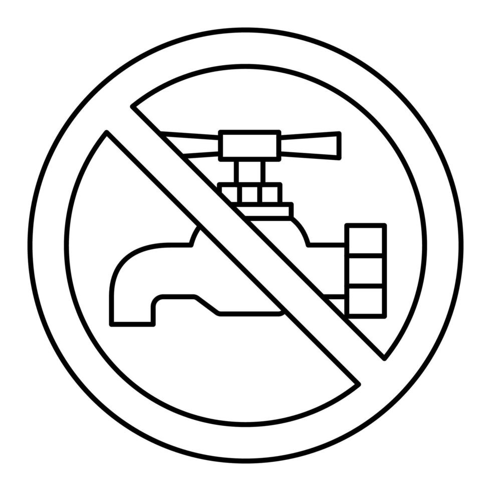 nicht trinkbares Wasser, Verbotsschild. kein Wasser trinken, Zeichen. Tippen Sie auf das Symbol. Wasserhahn verbotenes Symbol. dünne Liniensymbol. Vektor