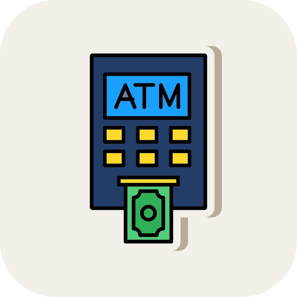 Geldautomat Maschine Linie gefüllt Weiß Schatten Symbol vektor