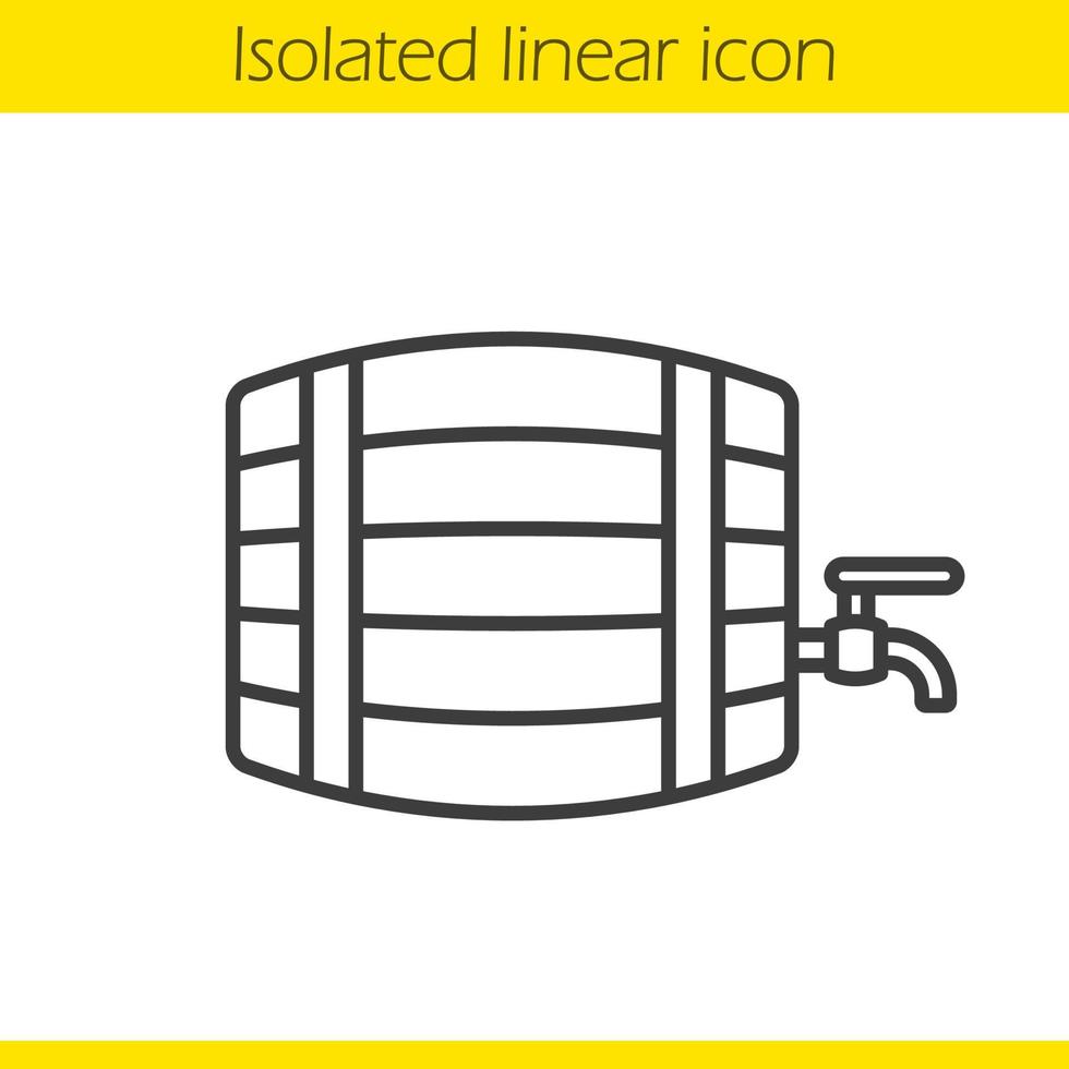 alkohol trä fat linjär ikon. tunn linje illustration. whisky, öl eller romfat med kran. bar och pub kontur symbol. vektor isolerade konturritning