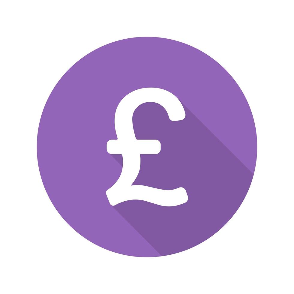 Pfund-Zeichen. flaches Design lange Schattensymbol. Großbritannien nationales Währungszeichen. Vektor-Silhouette-Symbol vektor
