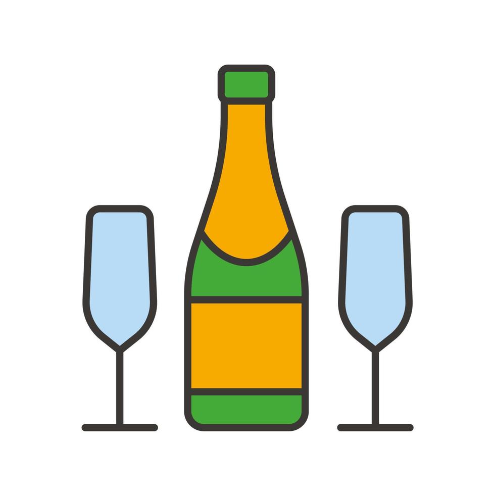 champagneflaska och glasögon färgikon. nyårsfest. isolerade vektor illustration