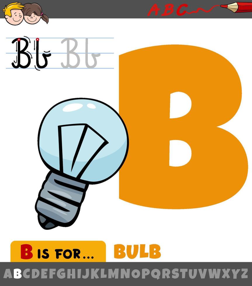 brev b från alfabet med tecknad serie Glödlampa objekt vektor