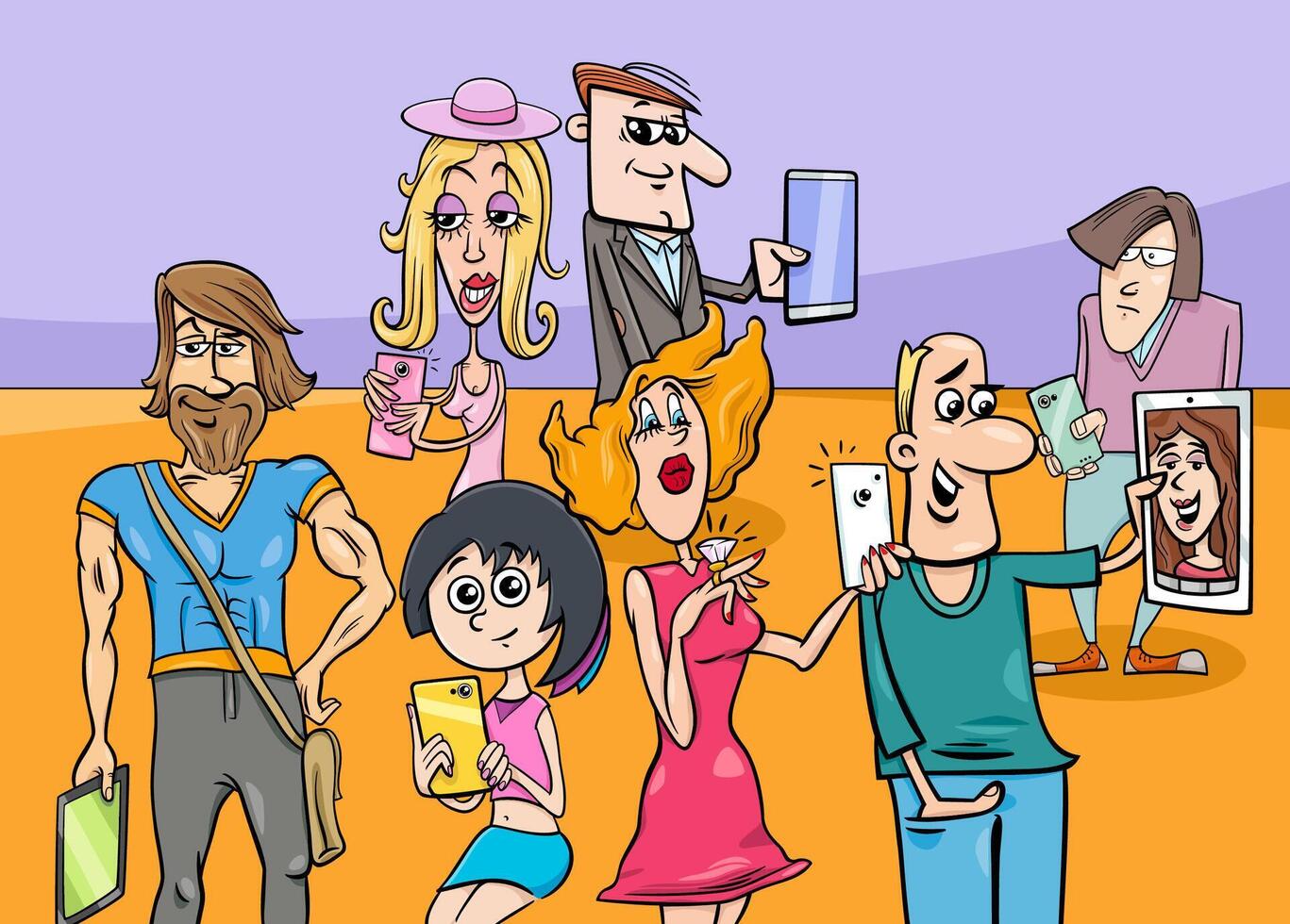 Karikatur Menschen mit Clever Telefone und Digital Tablets vektor