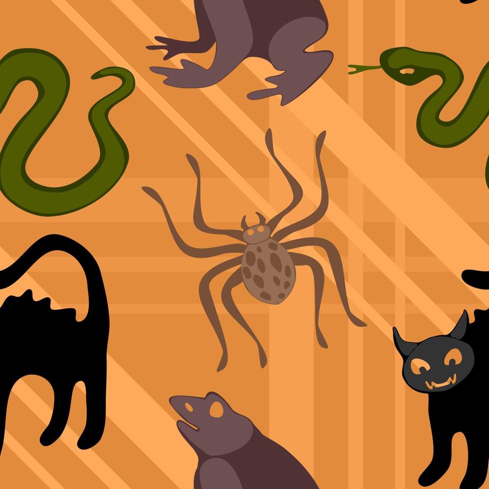 braunes nahtloses Halloween-Muster mit Tieren vektor