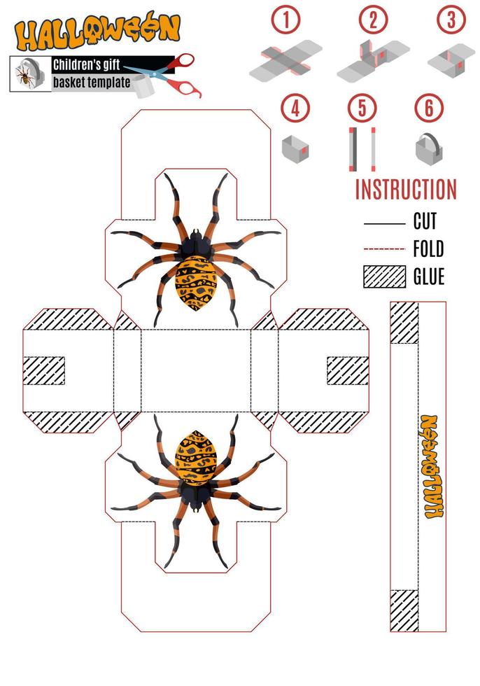 Kinderkorb mit gemalter Spinne. auf der Halloween-Vorlage für print.stock vector image