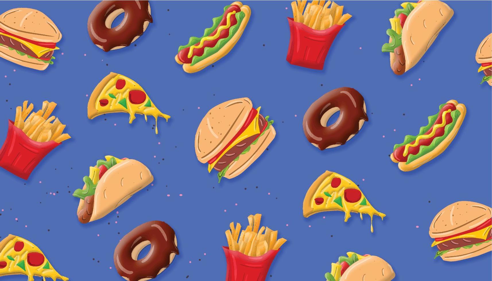 Fast Food nahtlose Hintergrundvektorillustration, einfacher Restaurantmenühintergrund vektor