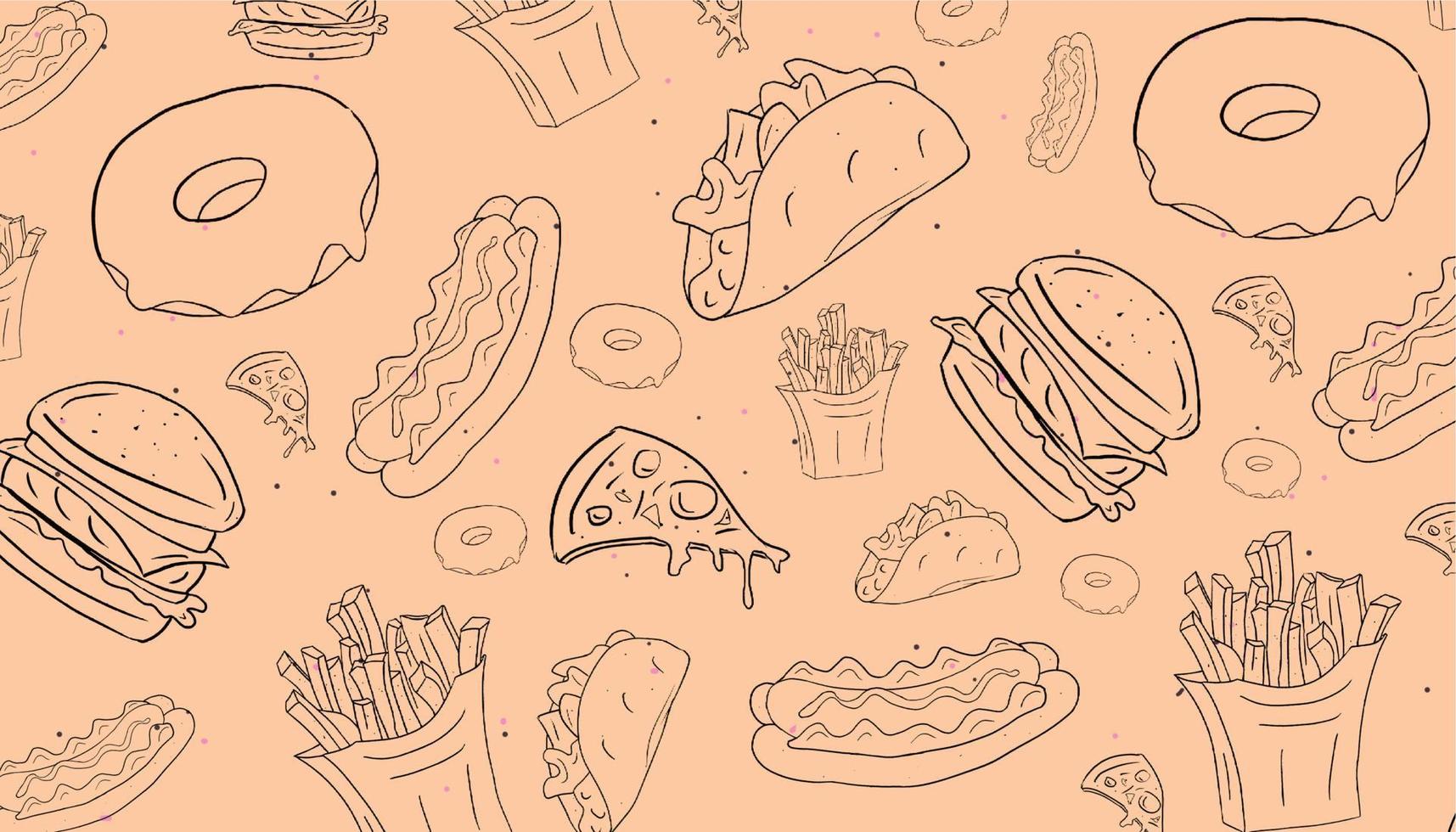 Fast Food nahtlose Hintergrundvektorillustration, einfacher Restaurantmenühintergrund vektor
