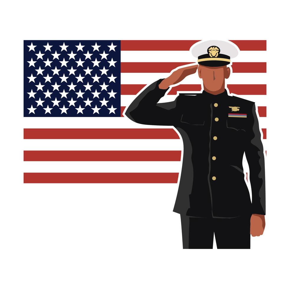 Vektorgrafik eines Militärs, der die amerikanische Flagge begrüßt vektor
